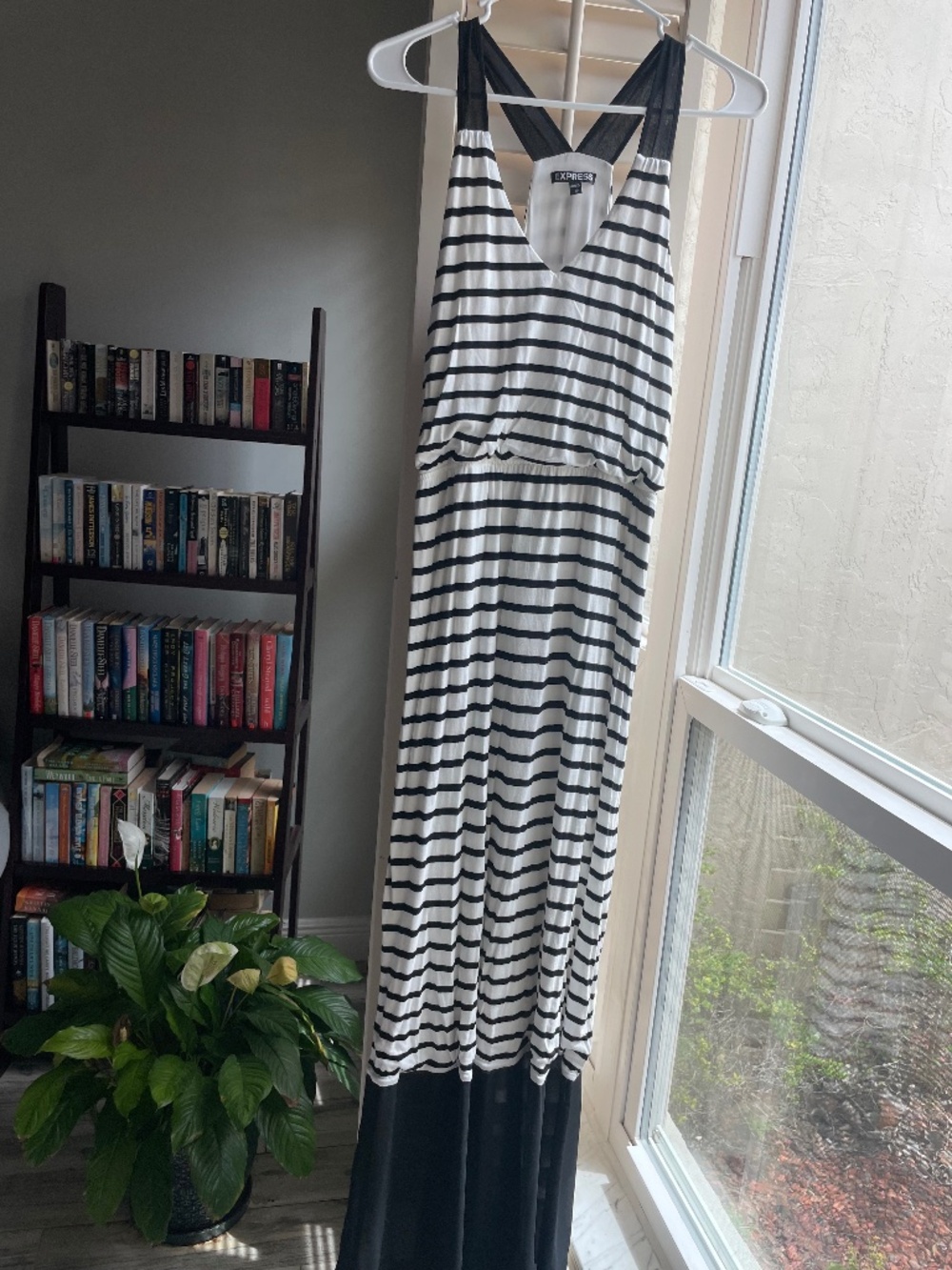 Express jersey maxi dress black and white striped, medium sleeveless